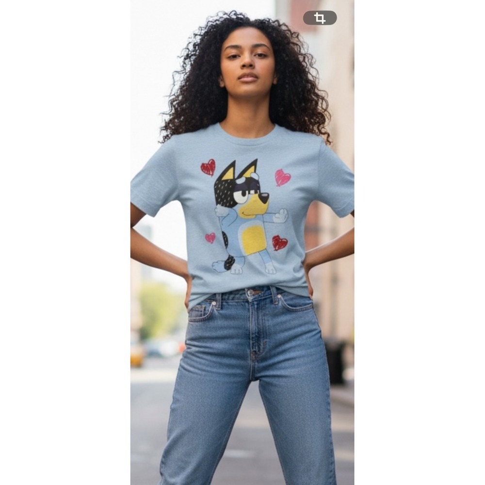 Bluey Cartoon Character T Shirt Womens Light Blue Graphic Tee Size LG
